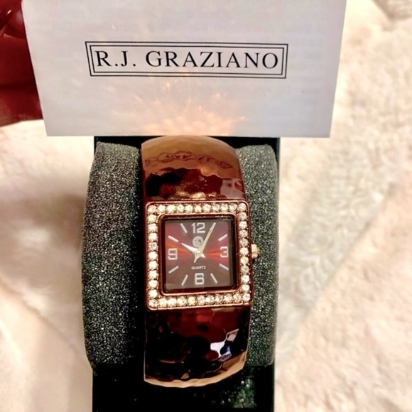 R.J. Graziano Watch NWT Shiny Copper / Bronze Bracelet Brown Face Crystals - Picture 1 of 13